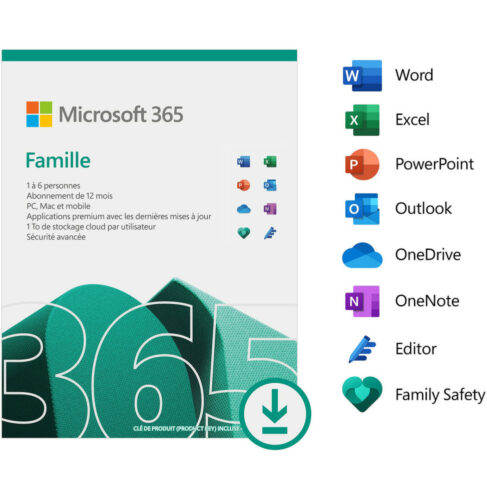 Microsoft 365 Famille Français 12 mois – 6 utilisateurs | PC, Mac, iOS, Android | Prix Maroc